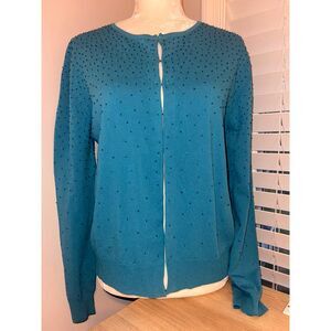 Michelle Nicole Vintage Teal Beaded Cardigan Large